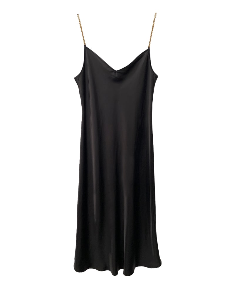 Front of a size 5 The Chain Strap Cabaret Slip Dress - Black in Black by BAACAL. | dia_product_style_image_id:347095